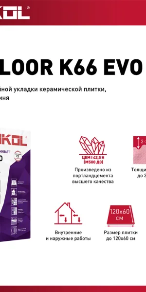 Клей для плитки/ керамогранита/ камня Litokol Litofloor K66 толстослойный серый класс C2 25 кг