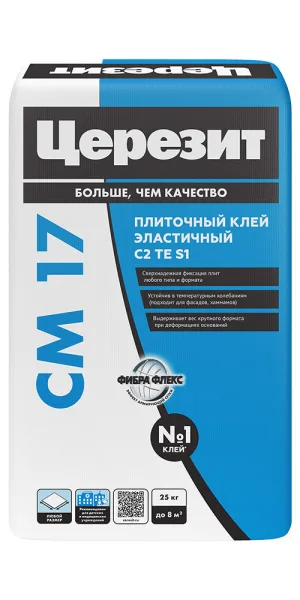 Клей для плитки и керамогранита Церезит СМ 17 FibreForce эластичный серый класс C2 TE S1 25 кг