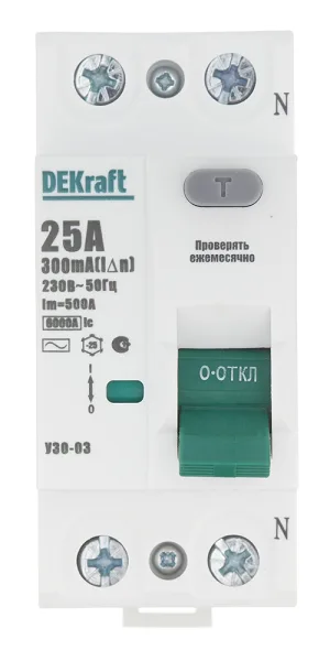УЗО Dekraft УЗО-03 25А 1P+N тип AC 300 мА 6 кА компактное (14068DEK)