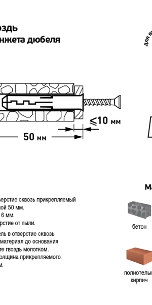 Дюбель-гвоздь Hard-Fix 6x40 мм потайная манжета нейлон (150 шт.)