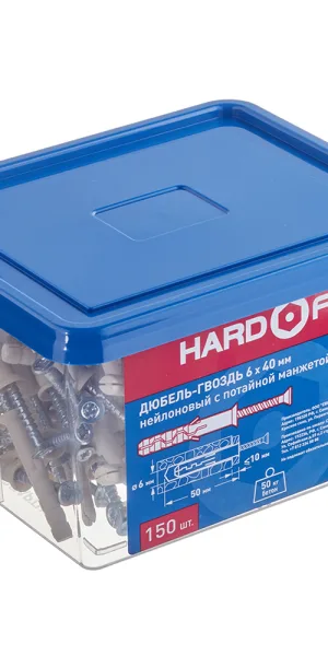 Дюбель-гвоздь Hard-Fix 6x40 мм потайная манжета нейлон (150 шт.)