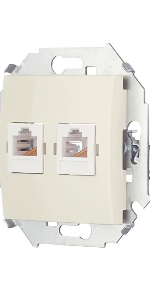 Розетка компьютерная Simon 15 встраиваемая слоновая кость 2хRJ45 (1591593-031)