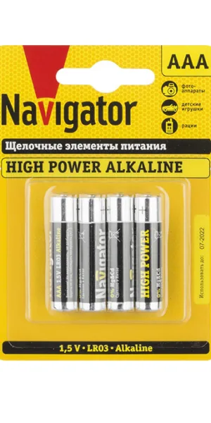 Батарейка Navigator AAA мизинчиковая LR03 1,5 В (4 шт.)