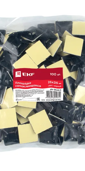 Площадка для крепления стяжек EKF PROxima 25х25 мм самоклеящаяся черная (100 шт.) (plc-25х25-b)