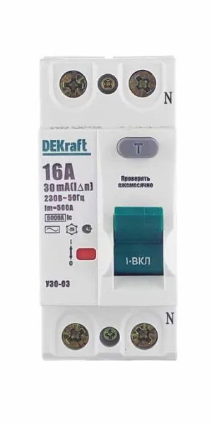 УЗО Dekraft УЗО-03 16А 1P+N тип AC 30 мА 6 кА (14053DEK)