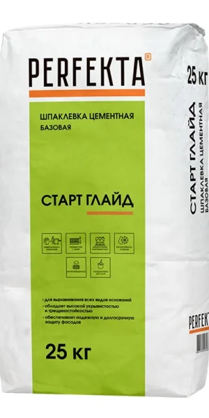 Шпаклевка цементная Perfekta Старт Глайд МН базовая белая 25 кг