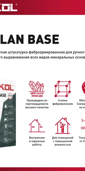 Штукатурка цементная Litokol Litoplan Base водостойкая армированная 25 кг