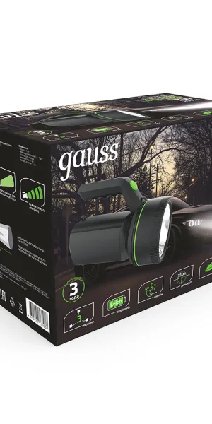 Фонарь прожектор Gauss светодиодный 1 LED 7 Вт аккумуляторный Li-Ion 3000 мАч пластик 3 режима (GF601)