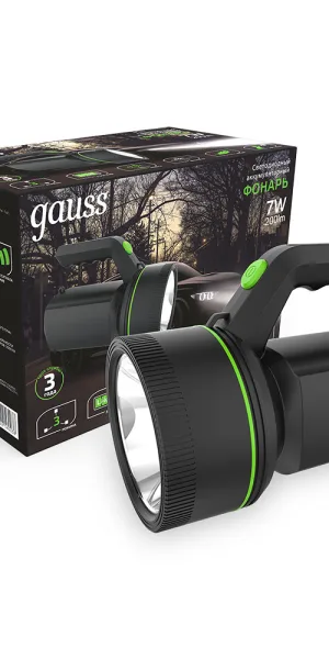 Фонарь прожектор Gauss светодиодный 1 LED 7 Вт аккумуляторный Li-Ion 3000 мАч пластик 3 режима (GF601)