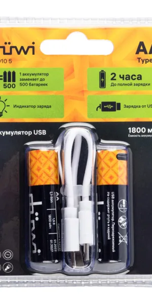 Аккумулятор Duwi AA пальчиковый HR6 1,5 В Li-Ion (2 шт.) (62010 5)
