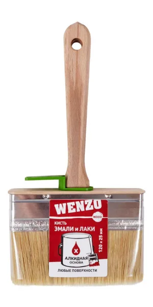 Кисть плоская натуральная щетина деревянная ручка Wenzo Wood 120х25 мм для эмалей и лаков на алкидной основе