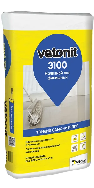 Ровнитель (наливной пол) финишный Weber.vetonit 3100 самовыравнивающийся 20 кг