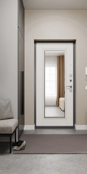 Дверь входная Mastino Home Eco правая букле графит - ларче белый с зеркалом 860х2050 мм