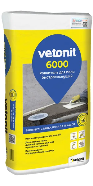 Ровнитель (стяжка пола) первичный Weber.vetonit 6000 быстротвердеющий 25 кг