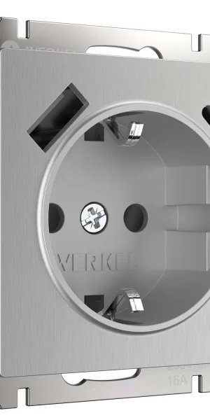 Розетка Werkel встраиваемая серебряная рифленая с USB-A/ Type-C (a056277)