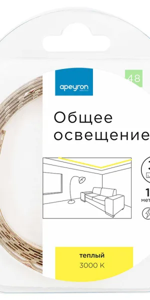 Лента светодиодная SMD 5050 3000К 12 В 12 Вт/м 3 м IP20 Apeyron (48ОО)
