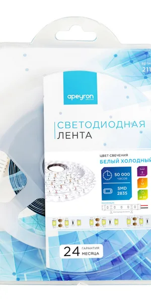 Лента светодиодная SMD 2835 6500К 12 В 14,4 Вт/м 2 м IP20 Apeyron (211BL)