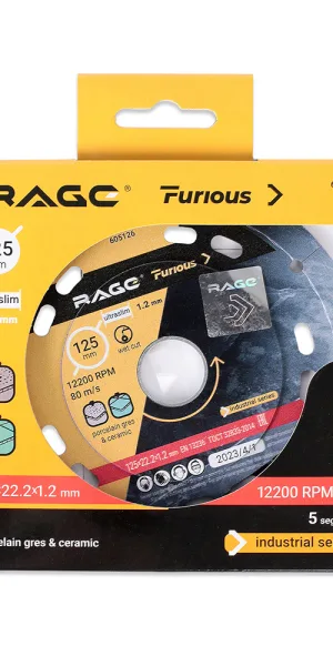 Диск алмазный по керамограниту Rage Furious 125x22,2x1,2 мм сегментный мокрый рез (605126)