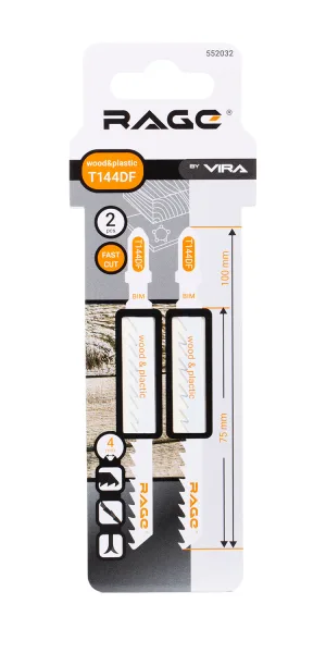 Пилки для лобзика Rage by Vira T144DF (552032) по дереву L75 мм быстрый рез (2 шт.)