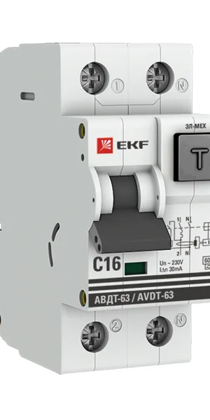 Автомат дифференциальный EKF PROxima АВДТ-63 16А 1P+N тип A 30 мА 6 кА (DA63-16-30)