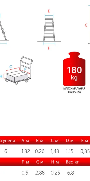 Стремянка алюминиевая 6 ступеней 80 мм двухсторонняя 1,32 м Новая высота