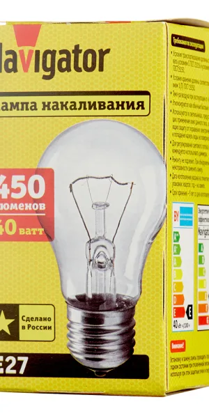 Лампа накаливания Navigator E27 3000К 40 Вт 415 Лм 230 В груша прозрачная