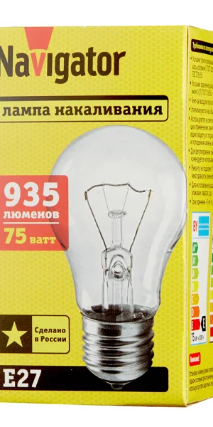Лампа накаливания Navigator E27 3000К 75 Вт 935 Лм 230 В груша прозрачная