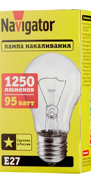 Лампа накаливания Navigator E27 3000К 95 Вт 1250 Лм 230 В груша прозрачная