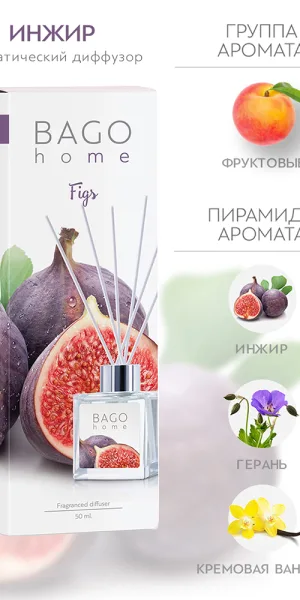 Аромадиффузор с палочками Bago home Инжир 50 мл