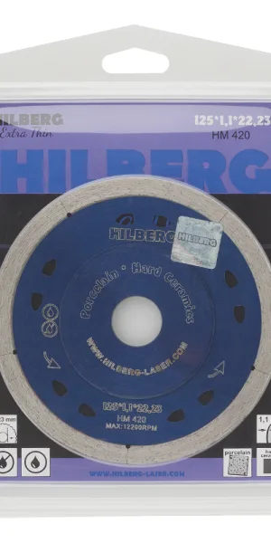Диск алмазный по керамограниту Hilberg Extra Thin 125x22,2x1,1 мм сплошной ультратонкий сухой рез (HM420)