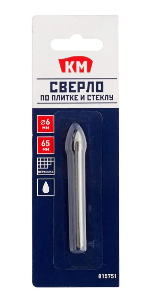 Сверло по плитке и стеклу КМ 6х65 мм (815751)