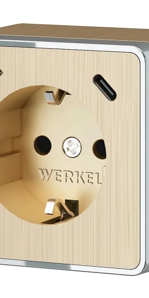 Розетка Werkel Gallant накладная шампань рифленая со шторками с USB-A/ Type-C (a057703)