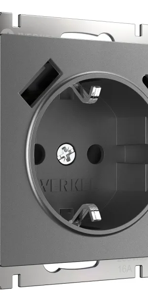 Розетка Werkel встраиваемая графит матовый со шторками с USB-A/ Type-C (a063106)