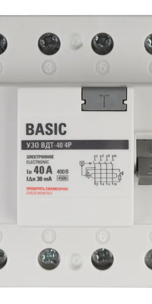 УЗО EKF Basic ВДТ-40 40А 3P+N тип AC 30 мА 4,5 кА (elcb-4-40-30e-sim)
