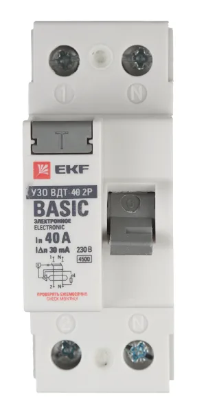 УЗО EKF Basic ВДТ-40 40А 1P+N тип AC 30 мА 4,5 кА (elcb-2-40-30e-sim)