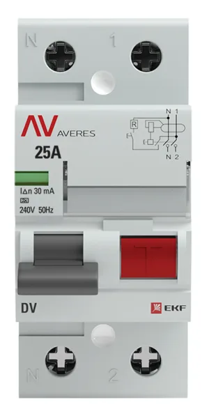 УЗО EKF Averes DV 25А 1P+N тип A 30 мА 10 кА (rccb-2-25-30-a-av)