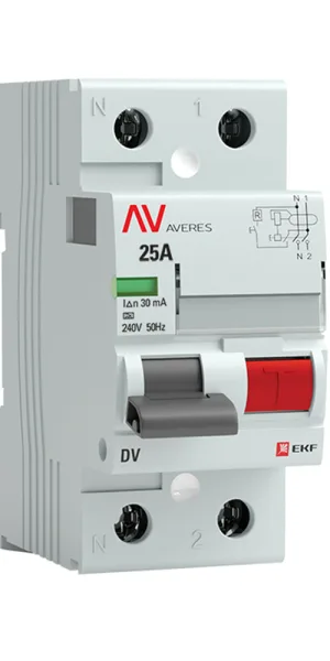УЗО EKF Averes DV 25А 1P+N тип A 30 мА 10 кА (rccb-2-25-30-a-av)
