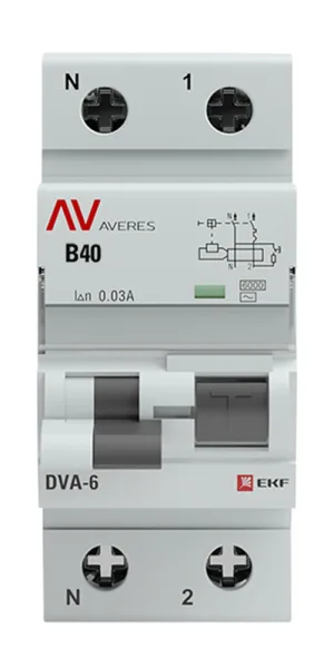 Автомат дифференциальный EKF Averes DVA-6 40А 1P+N тип AC 30 мА 6 кА (rcbo6-1pn-40C-30-ac-av)