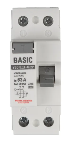УЗО EKF Basic ВДТ-40 63А 1P+N тип AC 30 мА 4,5 кА (elcb-2-63-30e-sim)