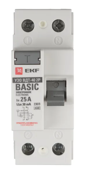 УЗО EKF Basic ВДТ-40 25А 1P+N тип AC 30 мА 4,5 кА (elcb-2-25-30e-sim)