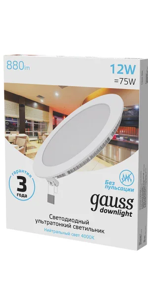 Светильник встраиваемый светодиодный белый 12 Вт 4000К IP20 Gauss Slim ДВО (939111212)
