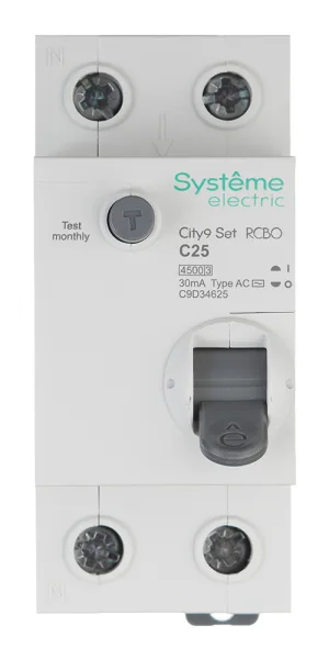 Автомат дифференциальный Systeme Electric City9 Set АВДТ 25А 1P+N тип AC 30 мА 4,5 кА (C9D34625)