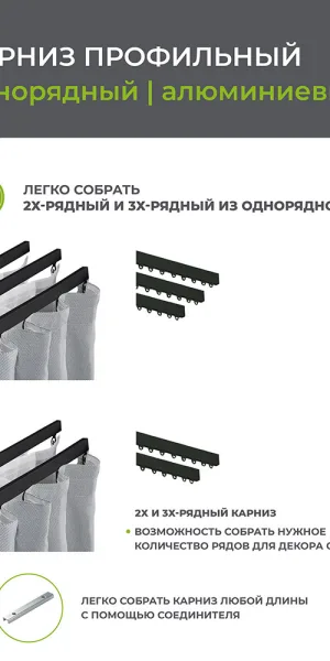 Карниз потолочный алюминиевый однорядный Facile 320 см черный