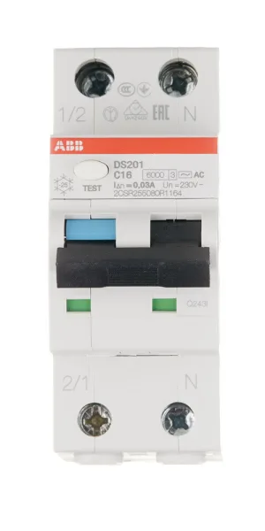 Автомат дифференциальный ABB DS201 16А 1P+N тип AC 30 мА 6 кА (2CSR255080R1164)