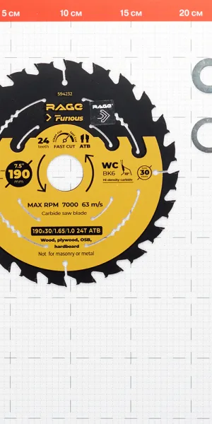 Диск пильный по дереву Rage Furious Fast cut 190х30х1 мм 24 зуба (594232)