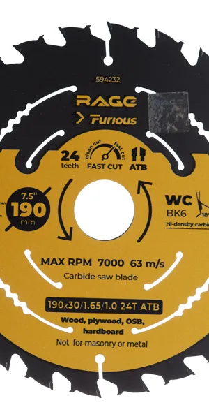 Диск пильный по дереву Rage Furious Fast cut 190х30х1 мм 24 зуба (594232)