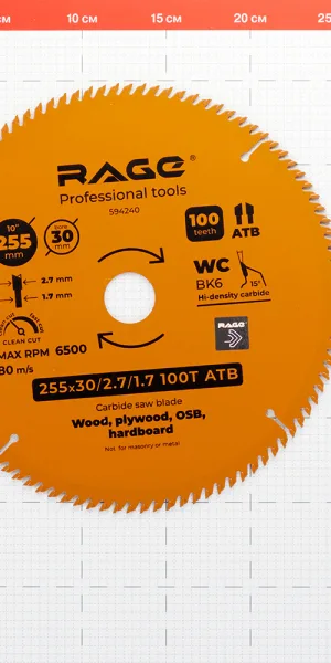 Диск пильный по дереву Rage by Vira Clean cut 255х30х1,7 мм 100 зубьев (594240)