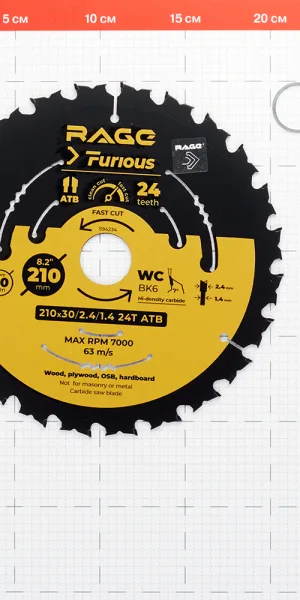 Диск пильный по дереву Rage Furious Fast cut 210х30х1,4 мм 24 зуба (594234)