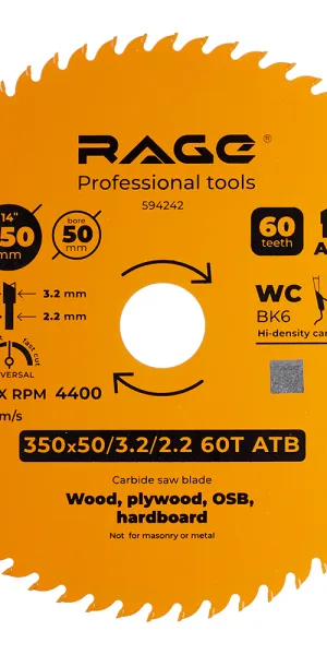Диск пильный по дереву Rage by Vira Universal 350х50х2,2 мм 60 зубьев (594242)