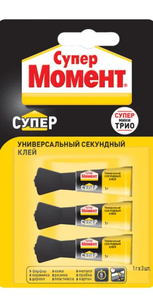 Клей Момент Супер секундный прозрачный 1 г на блистере (3 шт.)